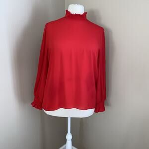 Worthington Red Long Sleeve High Neck Blouse Top Plus Size XXL